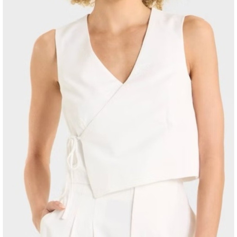 Future Collection Womens White Sleeveless Linen Wrap Vest Top Size M Casual New - Picture 1 of 3